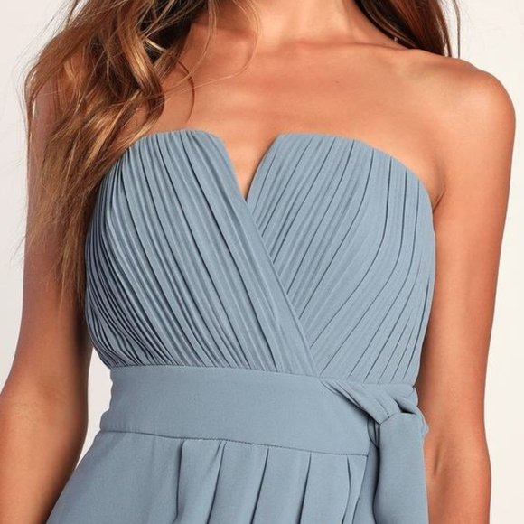 Lulus Easy Elegance Dusty Blue Pleated Strapless Maxi Dress - Picture 2 of 7